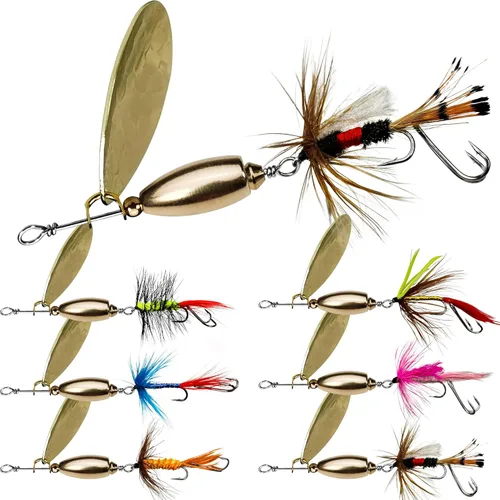 Vista 10 de Señuelos de trucha, spinners de trucha, cola de gallo, señuelos de pesca para lucio, salmón y lucio, kit de hilanderos de pesca, señuelos de boca