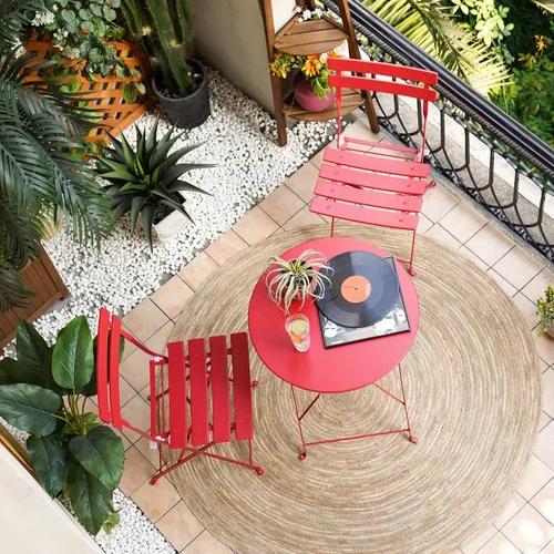 Vista 11 de Grand patio Juego de bistró plegable de 3 piezas, 2 sillas y 1 mesa, resistente a la intemperie para exteriores e interiores, juego de conversación