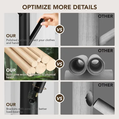 Vista 8 de Hupmad Perchero de árbol de madera, perchero resistente independiente con 8 ganchos, 3 alturas ajustables para niños y adultos, perchero de madera