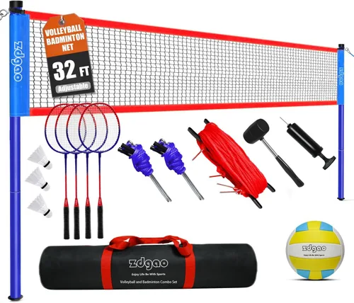 Juego combinado de bádminton y voleibol, red profesional de voleibol para césped, patio trasero, juego de voleibol fácil de instalar con bolsa de