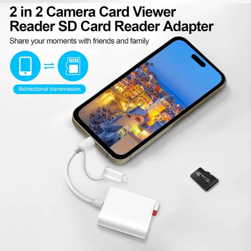 Vista 3 de Lector de tarjetas SD para iPhone, iPad Mac, USB C y Lightning Dual Connector Adaptador de cámara digital para iPhone, adaptador de tarjeta SD