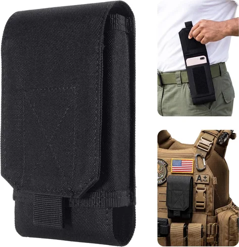 Urvoix(TM) Bolsa Army Camo Molle negra para funda para celular tamaño L para llevar en el cinturón | Soporte para teléfono con cinturón para