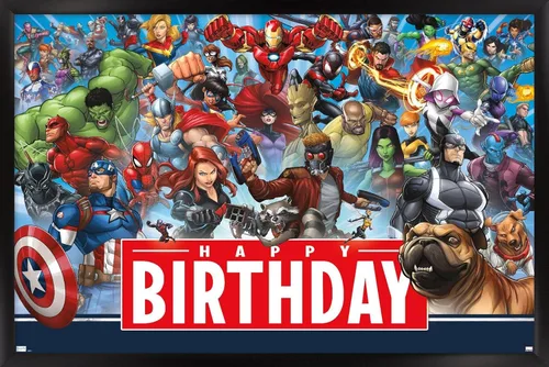 Vista 8 de Trends International Marvel - Póster de pared de feliz cumpleaños, 22.4 pulgadas de largo x 14.7 pulgadas, versión enmarcada en madera de granero