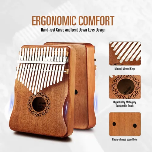 Vista 9 de MIFOGE Kalimba - Piano de pulgar de 17 teclas con madera de caoba, Mbira, piano de dedo integrado, caja protectora impermeable incorporada