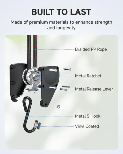 Vista 6 de Fondwell Correas de trinquete de amarre de 1/4 pulgadas: paquete de 2 perchas ajustables para cuerda de luz de crecimiento, mini correas