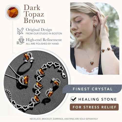 Vista 4 de Leafael - Pulsera de amor infinito con eslabones corazón de cristal y piedra natal regalos para mujer tono plateado 7 pulgadas con extensor de 2