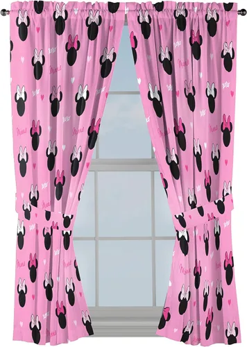 Jay Franco Disney Minnie Mouse Hearts N Love - Cortinas de 63 pulgadas, hermosa decoración de habitación y fácil de instalar, las cortinas incluyen