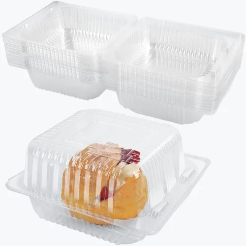 AQSXO 100 Piezas Recipientes de Plástico Transparente para Llevar, Recipiente Desechable Tipo Almeja para Postres con Tapa, para Ensaladas, Pasta,