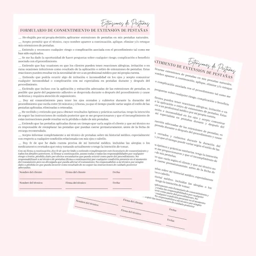 Vista 3 de Formulario de admisión, consentimiento y cuidado posterior de extensiones de pestañas, paquete de 75, forma de tamaño de papel de 8.5 x 11 pulgadas