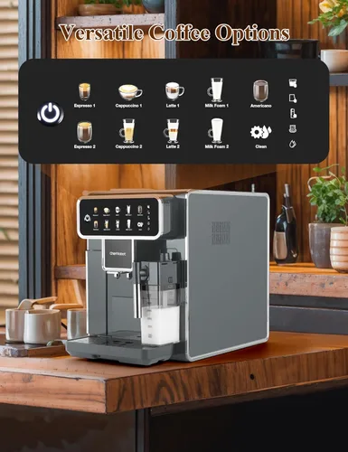 Vista 2 de Chef Robot Máquina de Café Espresso Automática 12 Tazas con Molinillo Cafetera para Cappuccino, Latte y Americano con Espumador de Leche para Gris