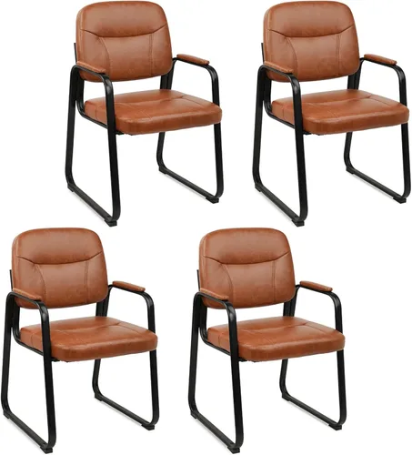 Vista 27 de CLATINA Juego de 6 sillas de cuero para oficina, sala de espera, sillas de recepción, sin ruedas, con reposabrazos y soporte de madera, sillón