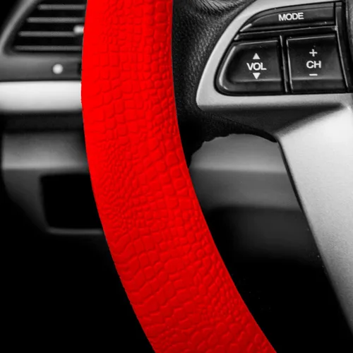Vista 16 de FH Group Funda universal de volante de silicona con patrón de serpiente y agarre masajeador, en color rosa bebé, compatible con la mayoría de autos