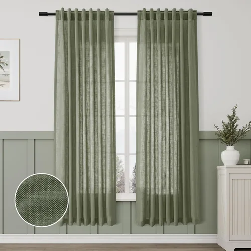 Vista 120 de Aersas Aqua Green Linen Curtains 84 Inches Long 2 Panels Set Back Tab Rod Pocket Living Room Curtain Farmhouse Rustic Light Filtering Hook Drapes