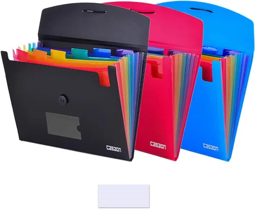 Archivo de expansión de 7 bolsillos 3pcs, carpeta de archivo expandible de plástico - negro y azul y rojo