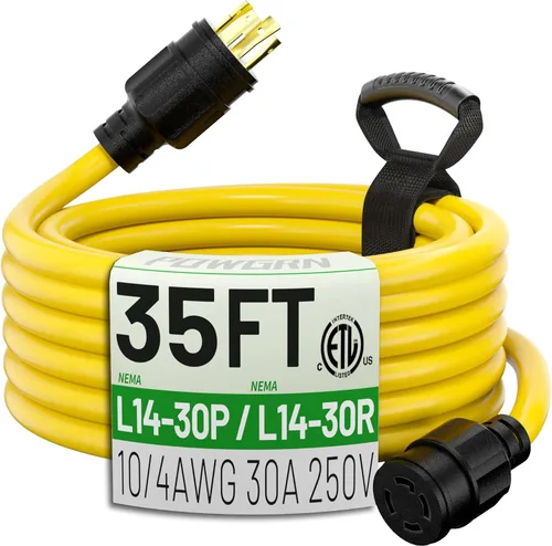 Vista 9 de POWGRN Cable de extensión para generador de 30 amperios de 10 pies, 4 puntas, resistente NEMA L14-30P a NEMA L14-30R, 125/250V 7500W, cable de Verde