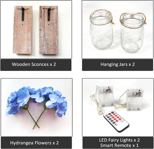 Vista 3 de Besuerte Decoración de Pared de Granja para Sala de Estar, Decoración Rústica Colgante de Pared, Decoración de Pared con Frasco Mason, Juego de 2