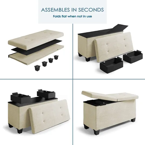 Vista 5 de Nestl Banco otomano de almacenamiento con contenedores de almacenamiento, banco de 30 pulgadas para dormitorio o sala de estar, máximo 660 libras