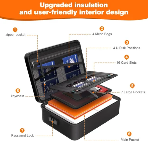Vista 6 de Caja de documentos ignífuga, a prueba de fuego para documentos del hogar, caja de documentos segura contra incendios – 5500 °F con una contraseña