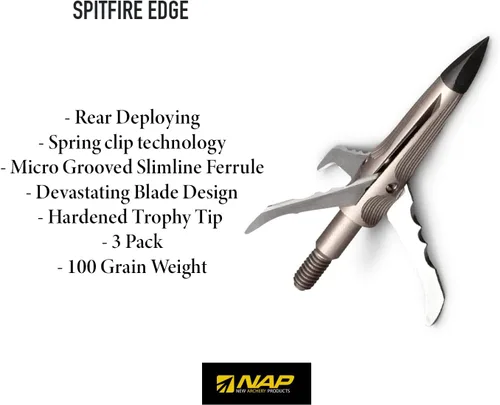 Vista 3 de New Archery Products Spitfire Edge 100 Grain 1.75" Cutting Diameter 3-Blade Durable Precise Rear-Deploying Bow Hunting Broadhead - 3 Pack