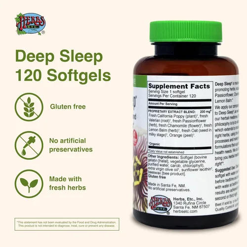 Vista 2 de Herbs Etc. Deep Sleep Softgels - Herbal Sleep Support Supplement - Rest & Calming Support with Passionflower, Chamomile & Lemon Balm - 120 Softgels
