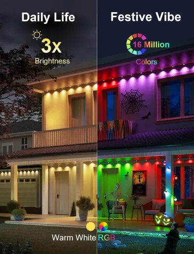 Vista 6 de Fussion Luces permanentes para exteriores de 200 pies para casa, luces LED RGB inteligentes 2025 con control remoto de aplicación, IP67 impermeable