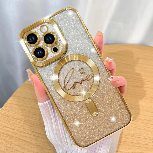 Vista 9 de ZIYE Funda magnética diseñada para iPhone 11 con purpurina, diseño de corazón de amor de lujo, compatible con MagSafe, funda transparente con Negro