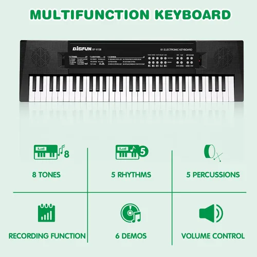 Vista 2 de M SANMERSEN Teclado de música para niños, juguete de piano electrónico portátil de 61 teclas con micrófono, herramienta de enseñanza
