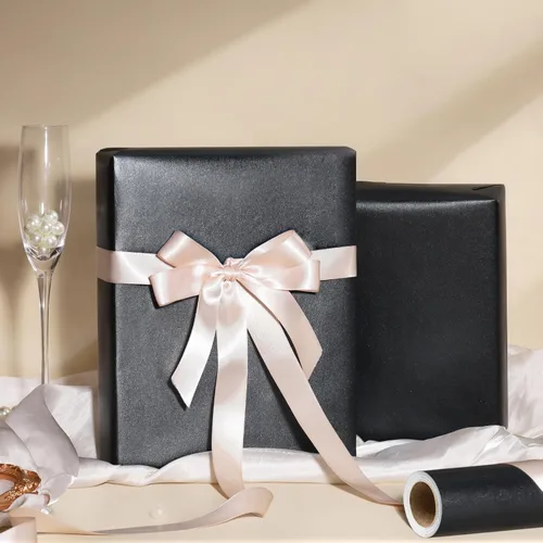 Vista 4 de LaRibbons Papel de regalo negro, mini rollo de 17 pulgadas x 33 pies, rollos de papel de regalo de cumpleaños de color sólido con brillo perlado