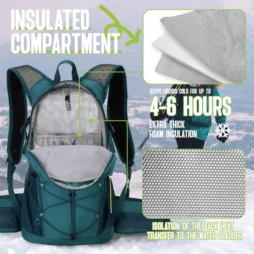 Vista 4 de Mochila de agua de senderismo de 20L + 18L con bolsa de agua de 2 a 3 L - Válvula de mordida de alto flujo - Mochila de hidratación