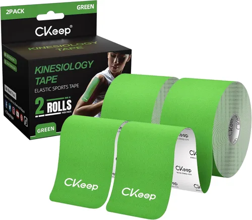 Vista 14 de CKeep Cinta de kinesiología, sin cortar, 2 rollos, cinta elástica de algodón original de alta calidad, sin látex, hipoalergénica, 2 pulgadas x 16