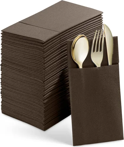 Vista 10 de Servilletas desechables de lino con bolsillo para cubiertos, color negro