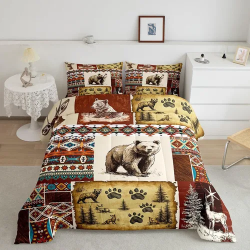 Vista 37 de Erosebridal - Juego de ropa de cama geométrica bohemia, juego de edredón occidental, edredón étnico tribal con flecha azteca, inserto de edredón