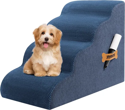 Vista 14 de Escaleras para perros Romrol, rampa para camas y sofás, escalones extra anchos para mascotas con cubierta duradera impermeable y antideslizante