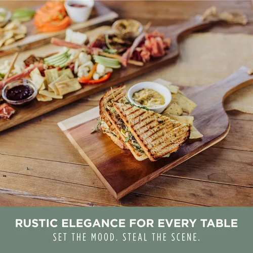 Vista 2 de PICNIC TIME Artisan Tabla de Charcutería de Acacia de 18", Tabla de Cortar de Madera con Asa, Bandeja de Servir Multiusos, Tablón Decorativo