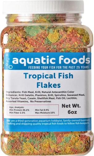 Vista 5 de Aquatic Foods Inc. Copos de pescado tropical prémium para todos los pescados tropicales de la comunidad, cíclidos y peces de estanque. Aquatic Foods