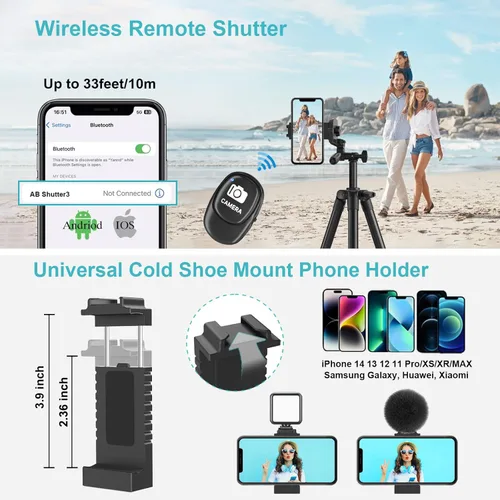 Vista 7 de Trípode para cámara de 71 pulgadas, trípode versátil para teléfono celular con soporte remoto inalámbrico para teléfono y bolsa de transporte