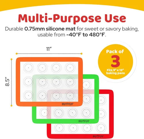 Vista 2 de HOTPOP Esteras de Silicona para Hornear 0.75mm - Láminas de Silicona Antiadherentes para Bandejas de Hornear y para Enrollar con Contornos