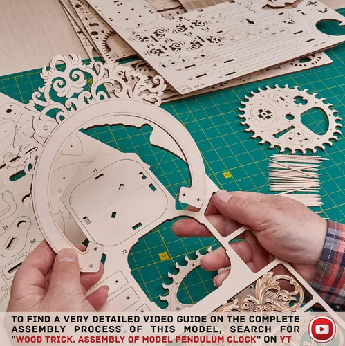 Vista 5 de Wood Trick Pendulum Wall Clock Kit Wooden 3D Puzzles for Adults to Build - 3D Wall Clock Mechanical Model - 42x12 in - Engineering DIY Project