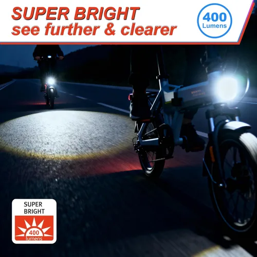Vista 5 de Faro eléctrico para bicicleta, 4 piezas LED de 400 lúmenes, compatible con 24 V, 36 V, 48 V, conector impermeable de 2 pines, luz delantera