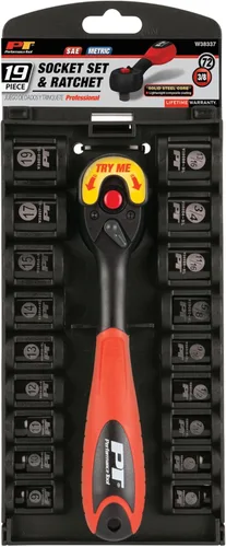 Vista 4 de Performance Tool W38337 Juego de llaves de vaso de 6 puntos grabadas con láser de 19 piezas de 3/8 pulgadas SAE y métrico negro con trinquete
