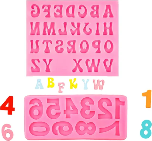 2 moldes de silicona grandes, 26 moldes de fondant con letras mayúsculas, del alfabeto número 0-9, molde de silicona para decoración de pasteles de