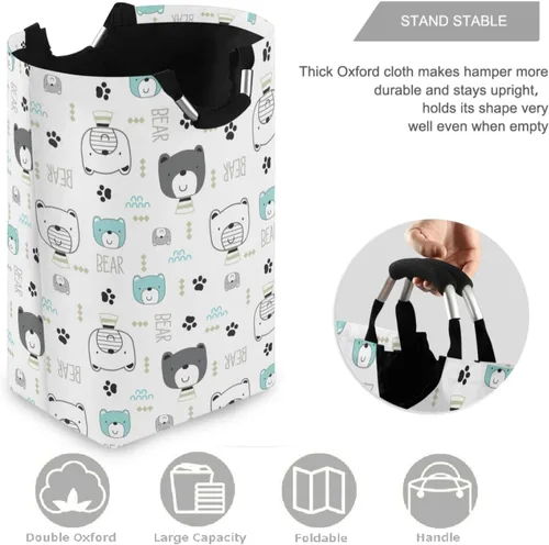 Vista 3 de visesunny Bear Footprint - Cesta de lavandería de gran capacidad, resistente al agua, tela Oxford, cestas de almacenamiento para dormitorio, baño