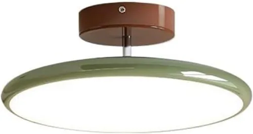 Vista 5 de Round Semi Flush Mount Ceiling Light Retro Adjustable Three Color Temperature Eye Protection Indoor Lamp for Bedroom Office Kitchen Living Yellow