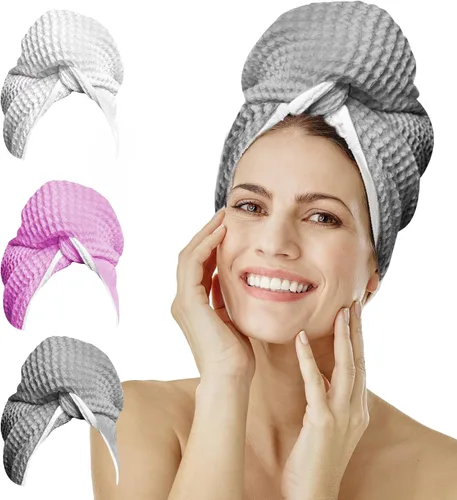 Toalla de Pelo – de microfibra para un secado rápido, Safe & frizz-free – PREMIUM grande, compacto, ligero y absorbente – Una Talla para Todos – 3