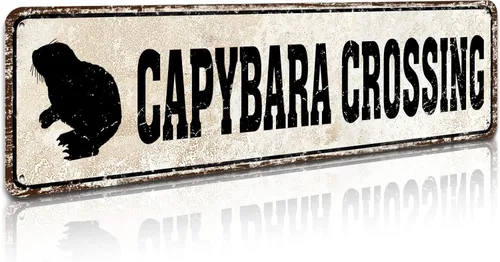 Capybara - Letrero de cruce, decoración de pared de animales vintage, letrero de aluminio de 4 x 16 pulgadas