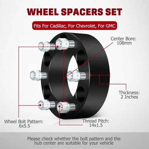 Vista 2 de Espaciadores de rueda de 6 x 5.5, 6 lengüetas para C-h-e-v-y Silverado 1500, 2 pulgadas, 6 x 139.7, espaciadores de rueda de 14 x 1.5 pulgadas