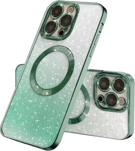 Vista 18 de Compatible con iPhone 14 Pro Max - Funda magnética Gardient con purpurina, bonita funda con MagSafe para mujeres y niñas, protector completo