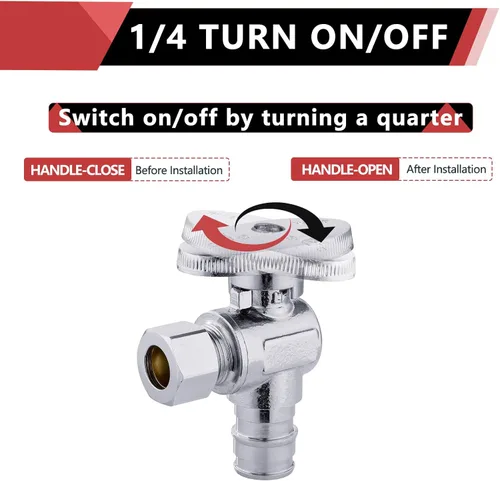 Vista 3 de EFIELD Pex-a Válvula de tope de ángulo de giro de 1/4 de 3/8 pulgadas de diámetro exterior de compresión x expansión de 1/2 pulgada (F1960) latón