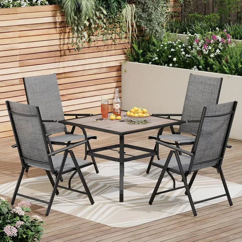 Vista 9 de PHI VILLA Juego de comedor al aire libre para 4, mesa de metal con sillas plegables, negro