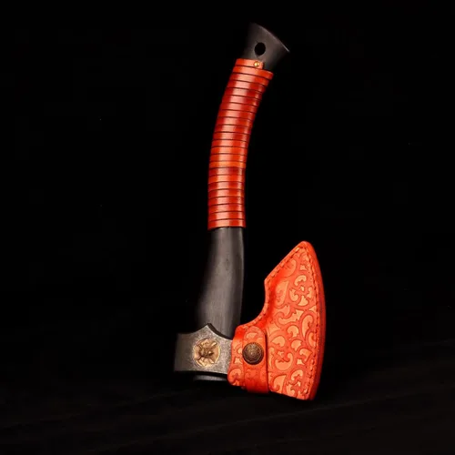 Vista 2 de Hacha vikinga de acero forjado a mano DC53 con vaina mango de madera de ébano Camping Hacha de lanzamiento Hacha de división Hacha